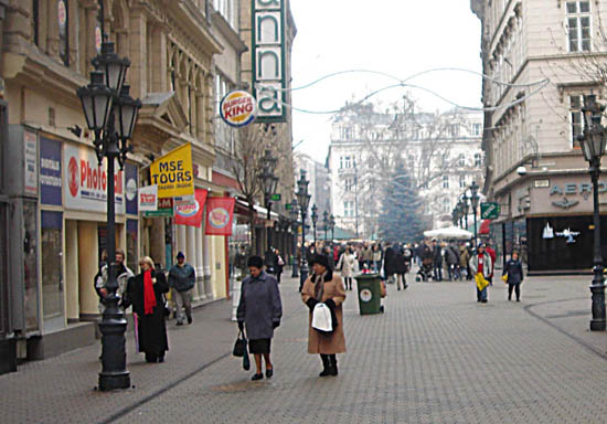 Budapest shopping street fair in back
